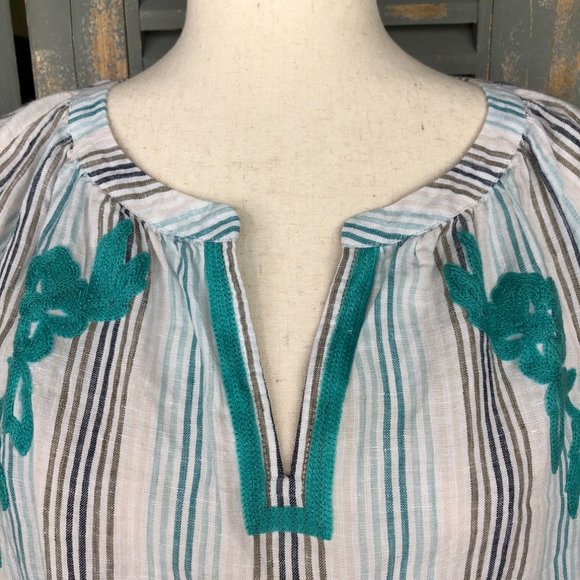 J. Jill Love Linen Embroidered Striped Top Sz SP - Picture 3 of 12